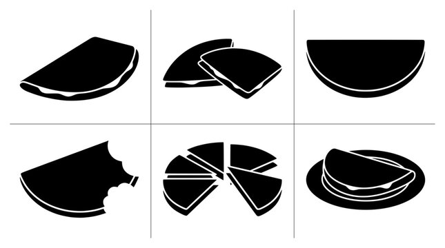 Food silhouettes set with tacos, quesadillas and bite marks