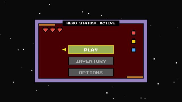 Retro Bitmapped Interactive Menu Interface with Galactic Scrolling Starfield Background for Nostalgic Gaming Content 4k video