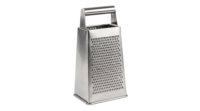 Stainless steel grater with a handle, on a transparent background