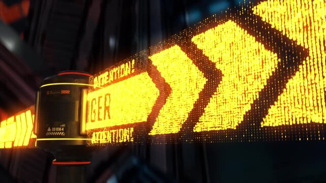 Animated danger caution tape with yellow LED lights, hazardous area protection