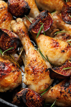 Roasted Chicken Drumsticks with Figs and Rosemary in Cast Iron Skillet
