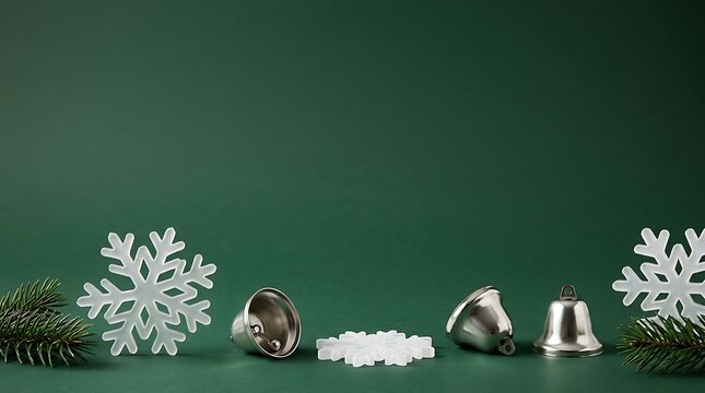 Christmas decorations on green background