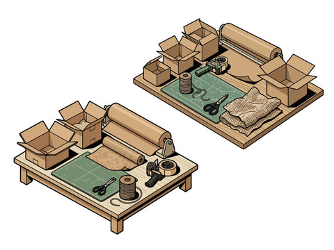 Small Business Packing and Shipping Workstation with Cardboard Boxes