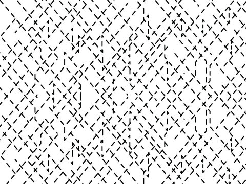 Abstract seamless pattern of black dashed diagonal lines on white background, geometric minimalist vector texture