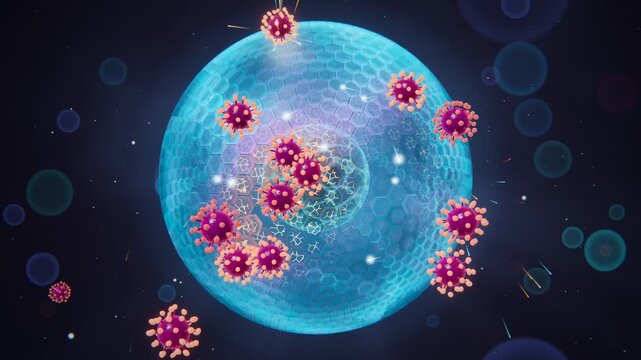 Weak Immunity Concept Cinematic 3D Hexagonal Glass Shield Cracking Under Virus Attack 4K