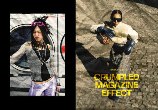 Vertical Crumpled Magazine Effect For Poster And Print Design