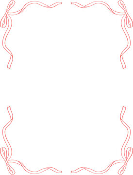 Pink ribbon corner border vector, delicate wavy double line frame with tiny bows, vertical coquette card template