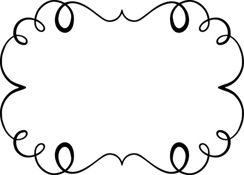 Curly doodle frame vector with looped corners, whimsical hand drawn black outline border for invitations and labels