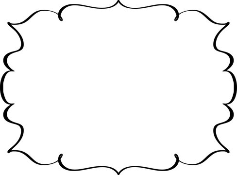 Delicate scalloped doodle border vector, thin black hand drawn wavy frame with empty space for text and quotes