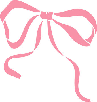 Soft pink flat ribbon bow vector with flowing tails, cute girly hair bow and present decoration clipart