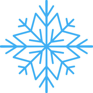 Light blue snowflake vector icon with layered branches, flat ice crystal symbol for new year and winter