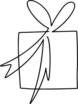 Continuous line present with flying ribbon vector, tilted minimalist gift box drawing for christmas sale