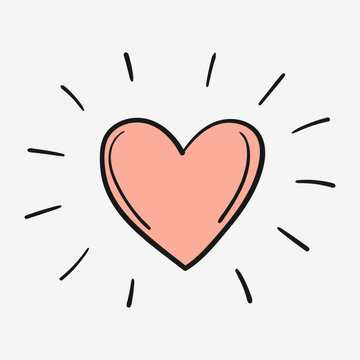 Cute hand drawn shining pink heart doodle illustration