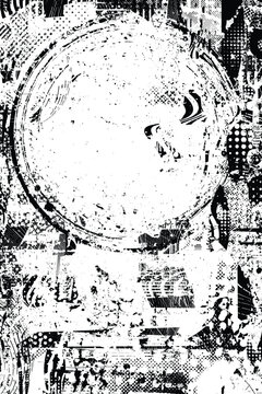 Glitch distorted grungy isolated layers . Design element for brochure, social media, posters, flyers. Overlay texture.Textured banner with Distress effect .Vector halftone dots . Screen print texture