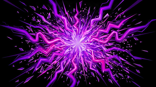 Radiating purple electric discharge with sharp lightning bolts on black electricity abstract background intensity futuristic atmosphere radiance phenomenon explosion