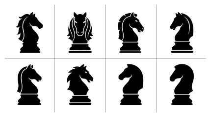 Chess knight silhouettes set with horse pieces for strategy and board games © Rifat