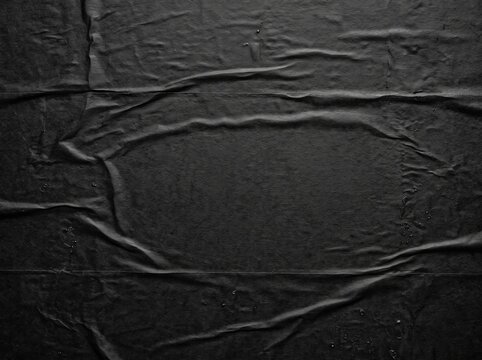 Matte Black Glued Paper Poster Texture with Wrinkles and Creases Background