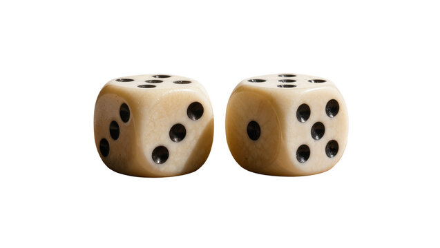 Two ivory dice with black pips showing numbers, isolated on transparent background