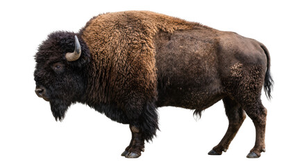 Majestic American bison with thick brown fur, isolated on transparent background © Aliona