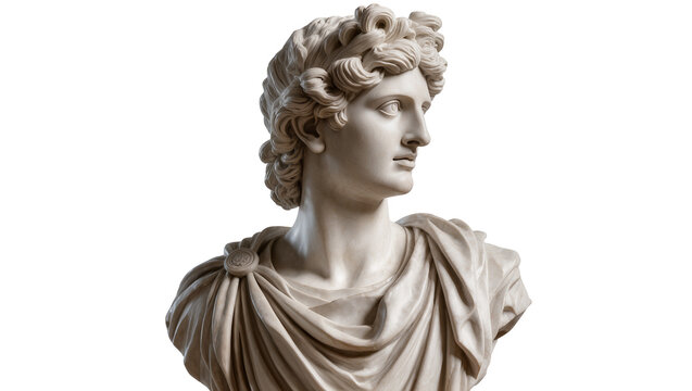 Classical marble bust of Apollo with laurel wreath, isolated on transparent background