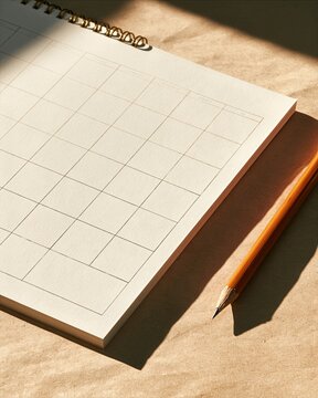 Blank Calendar Page with Pencil on Sunlit Desk