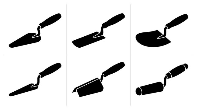 Trowel silhouettes set with garden and construction tools for DIY and building