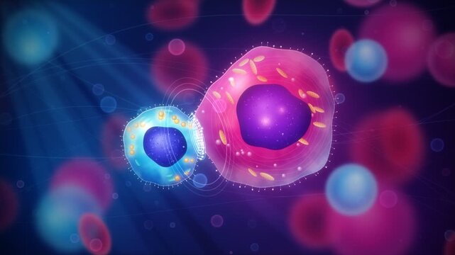 Cytotoxic T Cell Immune Cell Attacking and Destroying Cancer Cell Medical Animation Seamless Loop