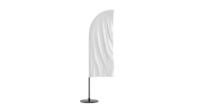 Blank white feather flag banner mockup, advertising beach flag template isolated on transparent background