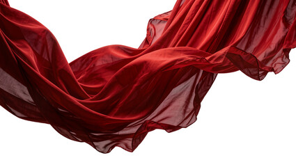 Plakat Flowing deep red silk fabric with soft folds, isolated on transparent background