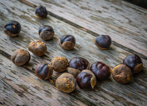 chestnuts on a wooden table