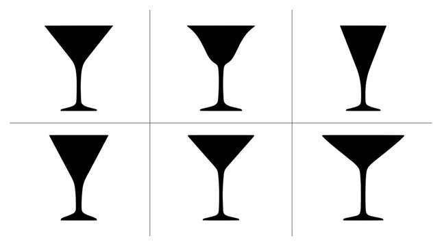 Cocktail glass silhouettes set with martini and wine glasses for bar and restaurant