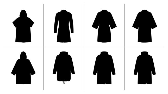 Coat and jacket silhouettes set with various styles and lengths for fashion design