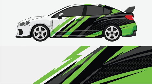 Car Wrap Design with Aggressive Green and Black Stripes Racing Livery