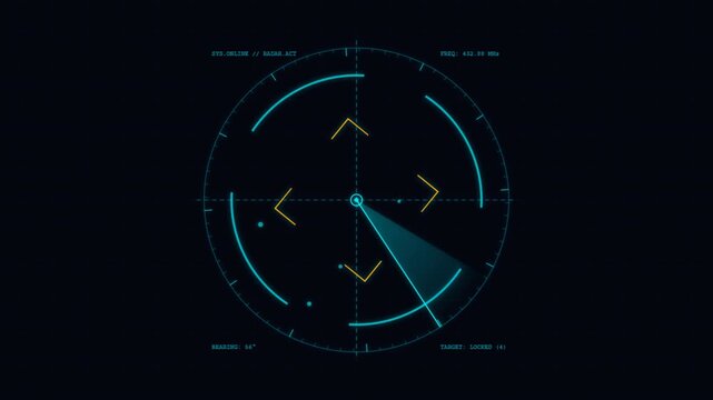Digital radar scanning interface display on black background