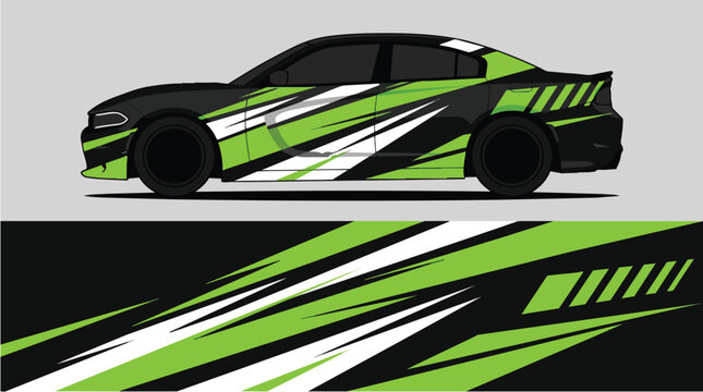 Car Wrap Design with Aggressive Green Black Racing Livery
