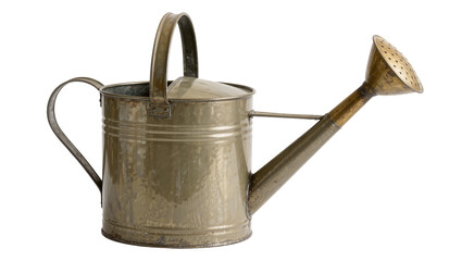Antique metal watering can with a rose sprinkler head, isolated on transparent background © Viktor