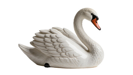 White ceramic swan figurine with orange beak, isolated on transparent background © Iura
