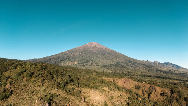Aerial voew of Mount Rinjani landscape in the morning.