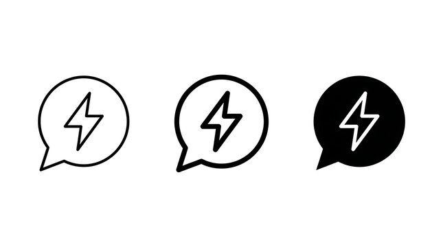 Lightning bolt symbol in speech bubbles with outline fill and solid fill variations