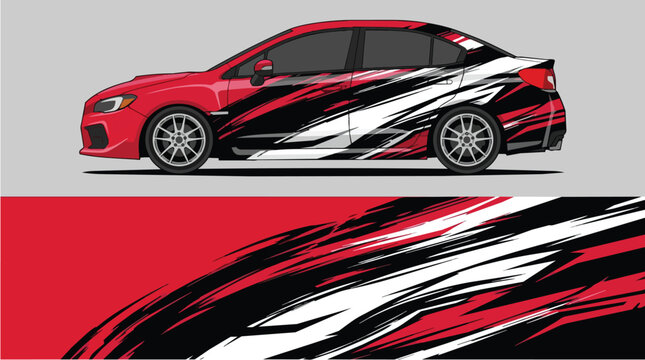 Car Wrap Design with Aggressive Racing Livery in Red and Black