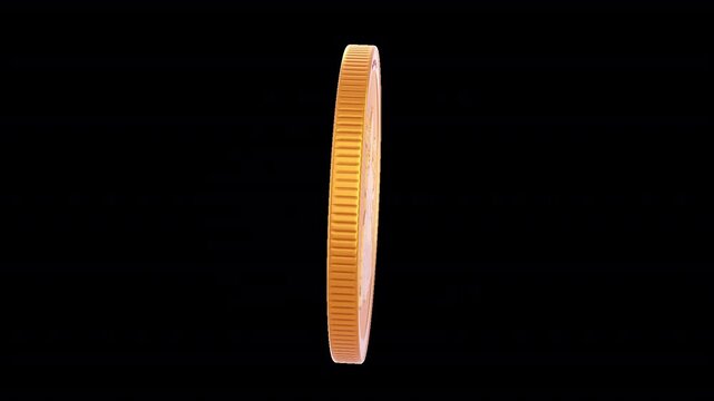 3D Durga gold coin animation featuring a detailed Hindu devotional design in an 8-second loop. Transparent background with alpha channel for festive and spiritual videos.