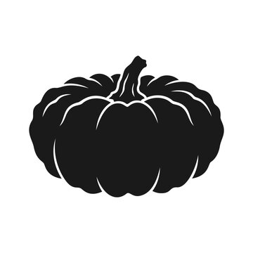 Black and white vector illustration of a detailed autumn pumpkin isolated on white