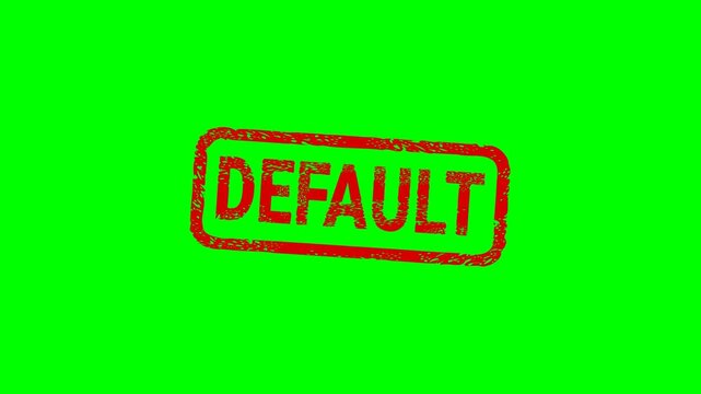 Red grunge stamp marking default to symbolize debt insolvency, loan failure, bankruptcy, and corporate credit crisis. Chroma key green screen with alpha channel.