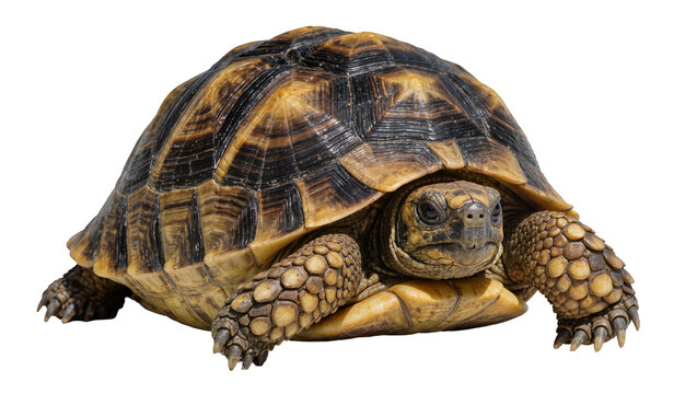 Detailed tortoise with patterned shell, isolated on transparent background