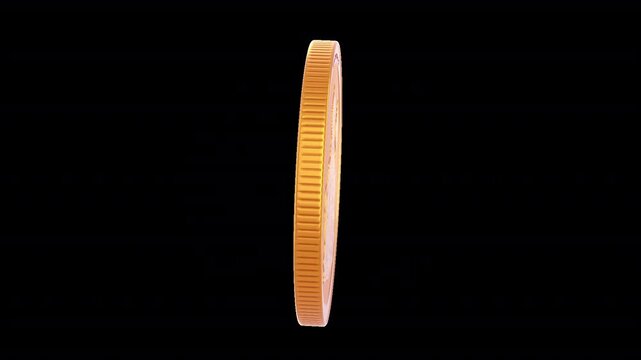 3D Hanuman gold coin animation featuring a detailed devotional design in an 8-second loop. Transparent background with alpha channel for spiritual and festive video projects.