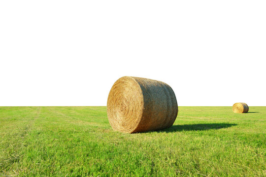 Hay bales in the field isolated on a transparent PNG background.