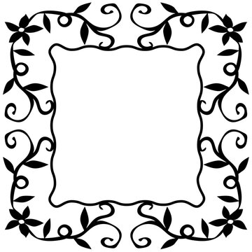 Ornate Black Baroque Square Frame with Elegant Curled Scrollwork on White Background