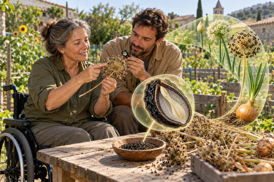 Garden Mentor Teaching Onion Seed Inspection Outdoors
