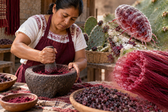 Artisan crushing cochineal pigment