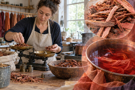 Artisan weighing dried botanical dye plants